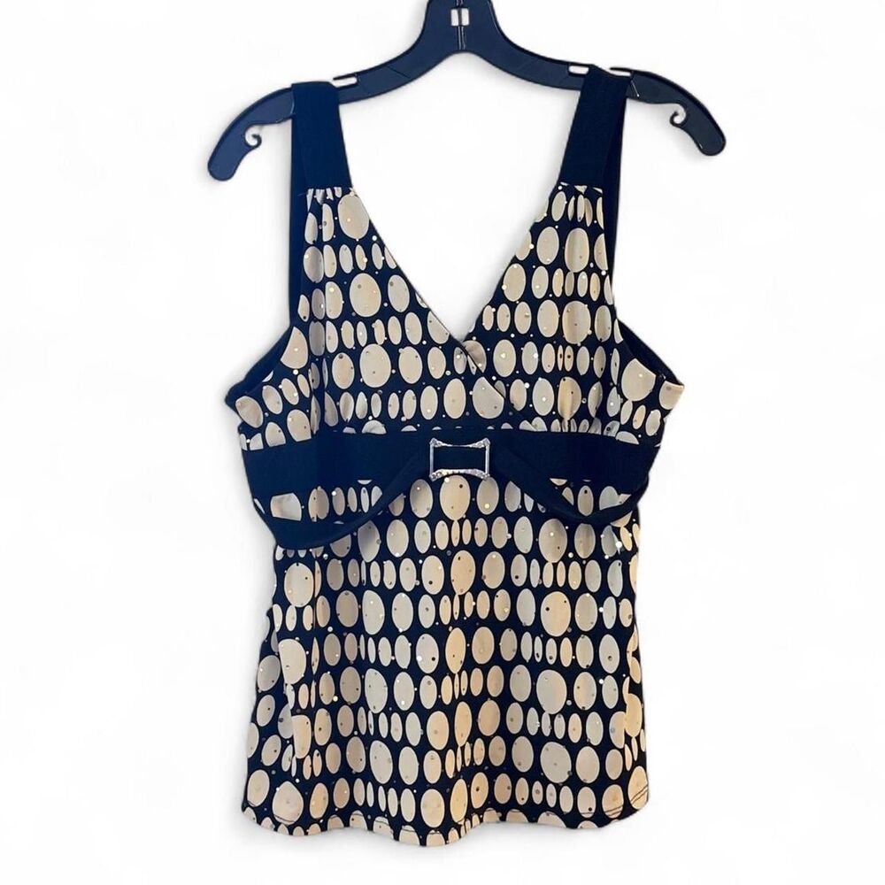 Y2K Sparkle Black Cream Belted Tank Medium Gold Circles Polka Dot Going Out